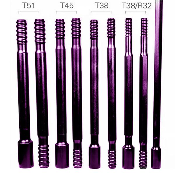 Rock Drill Rod Mining Drilling Tools T38 Top Hammer Threaded Extension Drill Rod