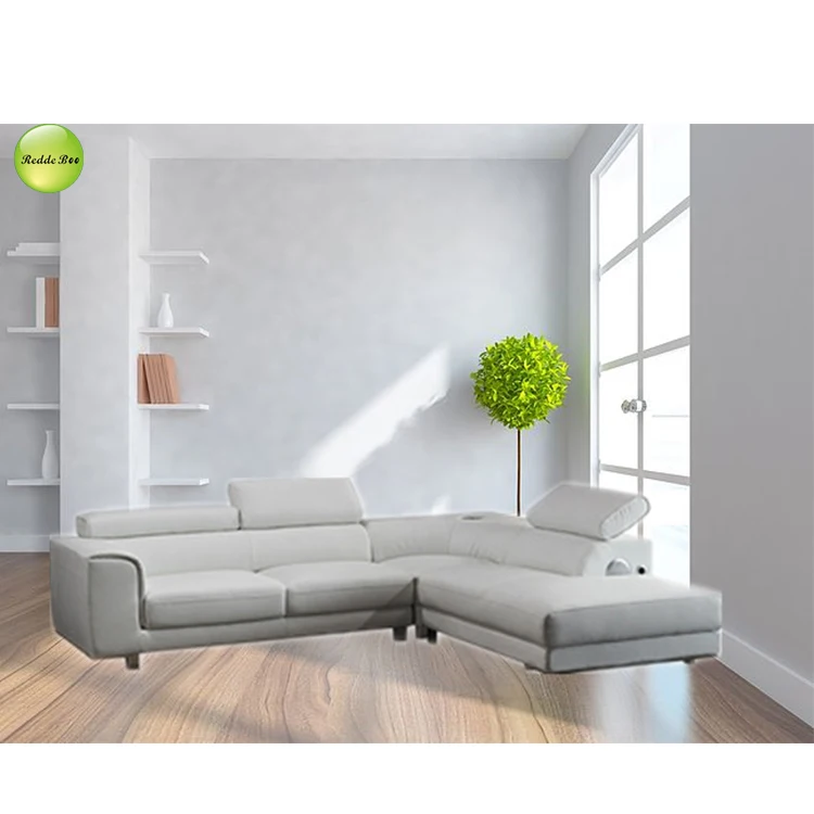 White Leather L - Shaped Sofa with Adjustable Headrests: Custom Comfort for Urban Living