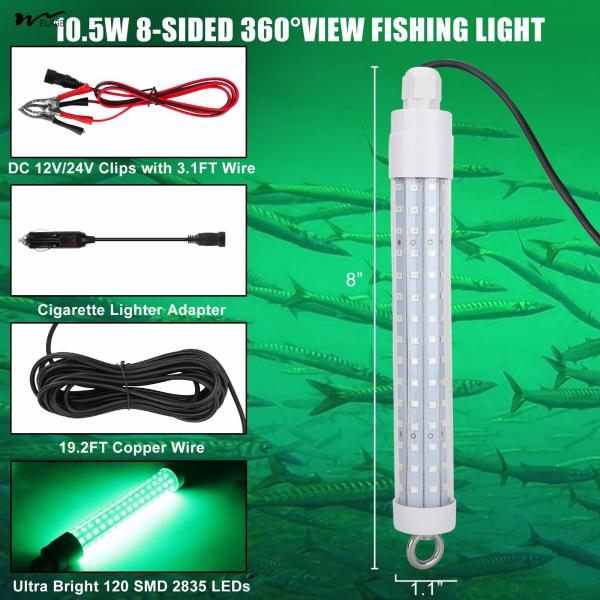 LED Underwater Fishing Light 8 10.5W for Night Fishing Finder Attractor IP68 Submersible Boat Lamp