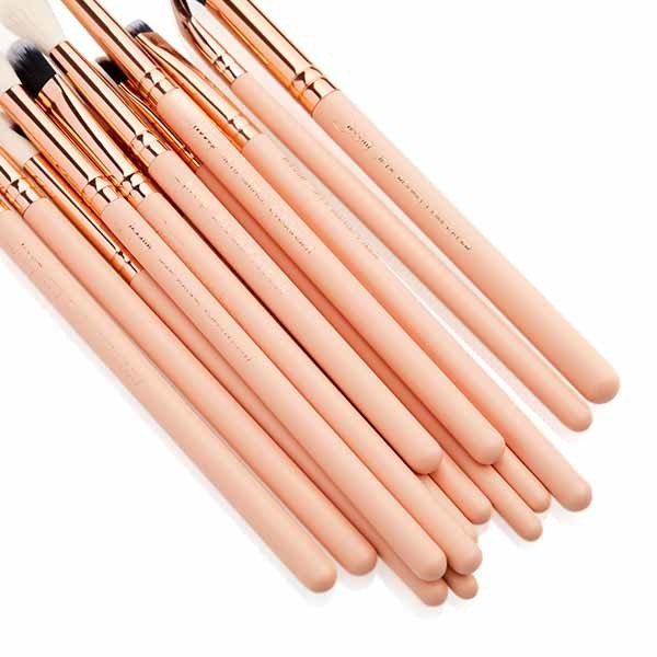 Jessup Wood Handle Essential Eye Makeup Brushes Glossy Aluminum Ferrule