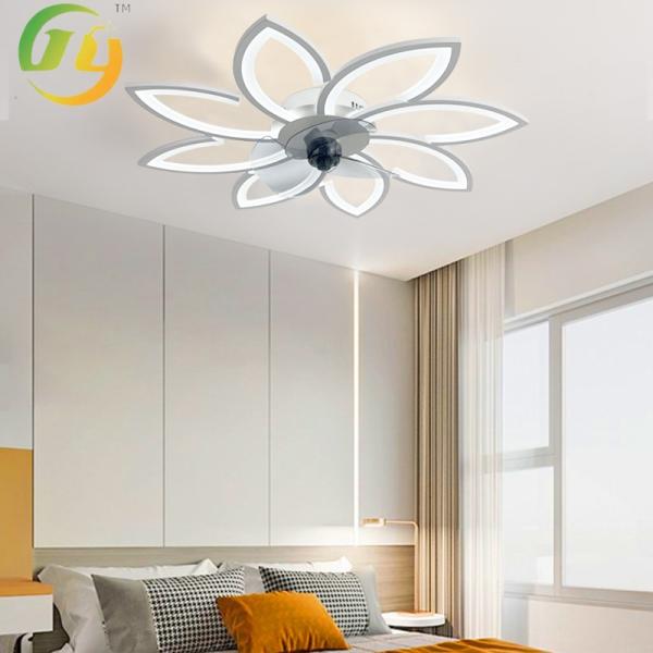 Nordic Restaurant Bedroom Living Room Frequency Conversion Silent Silver LED Ceiling Fan Lamp