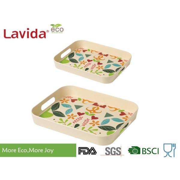 Latest Design BBQ Party Natural Plant Fibre printed big Tray set Bamboo fibre Tray Large size with carry size handles