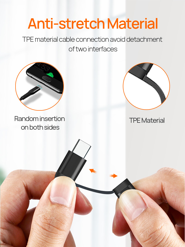 PD 18W Fast Charger 2 in 1 USB A to C+ Lightning Charge Cable USB Data Transmission