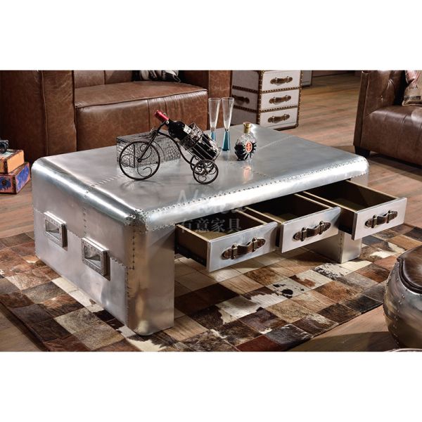 Foshan Factory Retro Industrial Loft Style Aluminum Coffee Table for Living Room and Hotel Handmade Durable