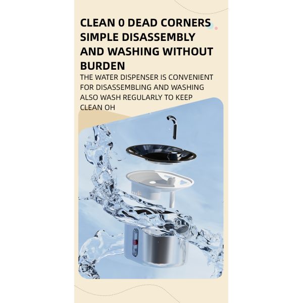 2.5L 304 Food Grade Stainless Steel Eco-Friendly Automatic Pet Water Feeder 5V Filtration Purification Mute Drinking Fountain