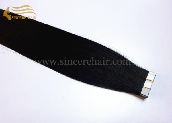 26 Inch Remy Human Hair Extensions, 65 CM Long Jet Black Remy Tape In Human Hair Extensions 2.5 Gram x 20 Piece For Sale
