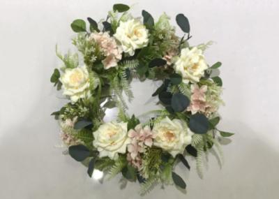 Artificial China Rose French Hydrangea Wreath With Leaves