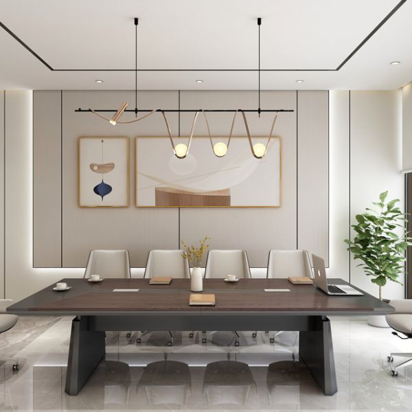 Minimalismo nórdico avanzado, mesa larga de alta gama recepción de negocios, mesa de negociación de diseño moderno, mesa de conferencias de oficina