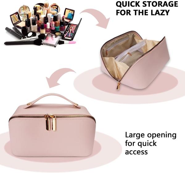 Multifunctional Large Capacity Travel Makeup Bag Flat Large Opening
