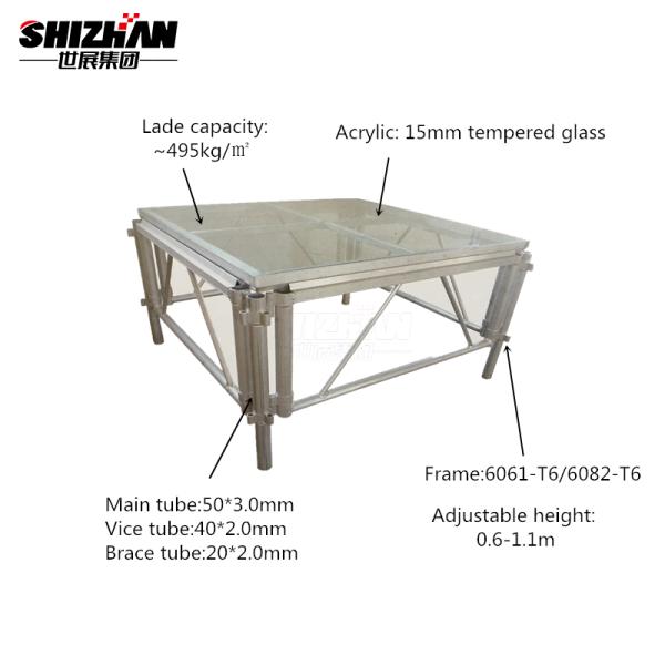 plataforma portátil del piso de la etapa de cristal de aluminio del concierto de rock del 1.22*1.22m