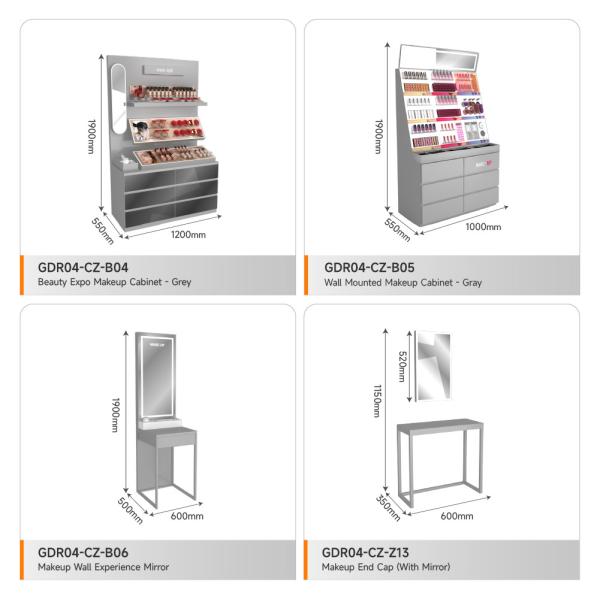 Store Stand Grey Wooden Staircase Makeup Island For Branding Display Furniture And Premium Shop Counter