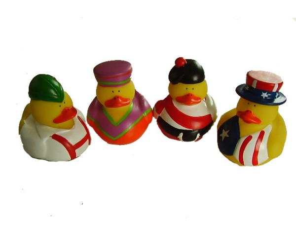 Phthalate Free Vinyl Small Yellow Rubber Ducks With Nation Flag Pattern