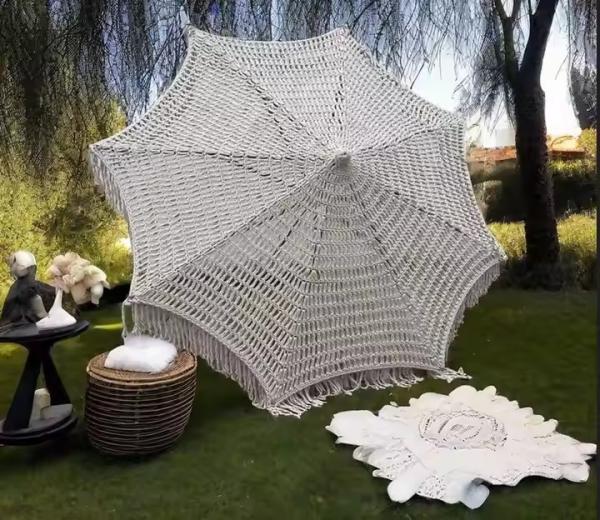 9 ft LA CONCHA Umbrella Macrame Parasol Rope Crochet Woven Patio Umbrella Parasol With Tassels Tassels Woven Canopy Umbrella