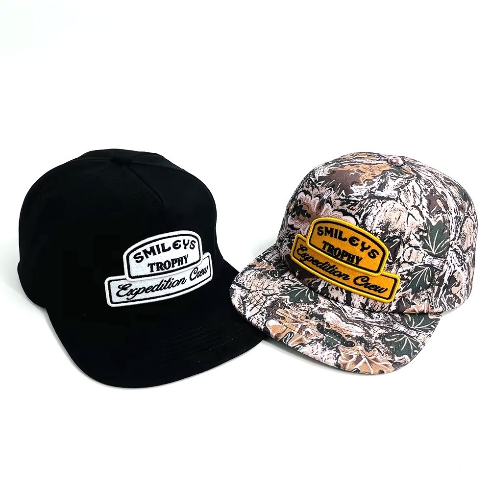 Unstructured Camouflage Snapback Hat Custom Embroidery Patch Camo 5 Panel