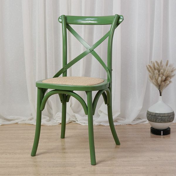 New Arrival Rustic Wooden Cross Back Chair with Woven Rattan Seat for Cafe Bistro Restaurant Commercial Wedding Dining Use