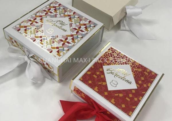 High End Flat Magnetic Closure Gift Box With Ribbon Luxury Carton Paper Folding
