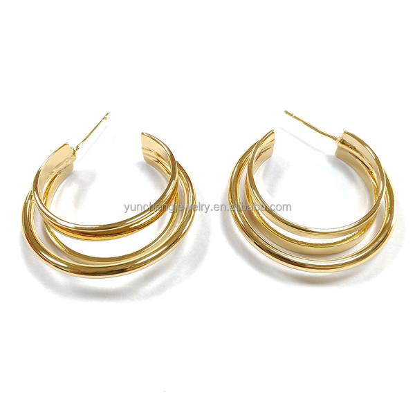 ODM Медное сплав Средние серьги 14k Золотые серьги Средние