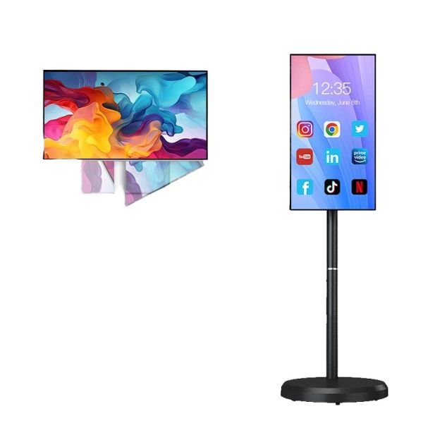 MJK 21.5 Inch Mobile Tablet PC Battery Rotatable Touch Screen Monitor Android 15 Smart Display Digital Signage and Displays