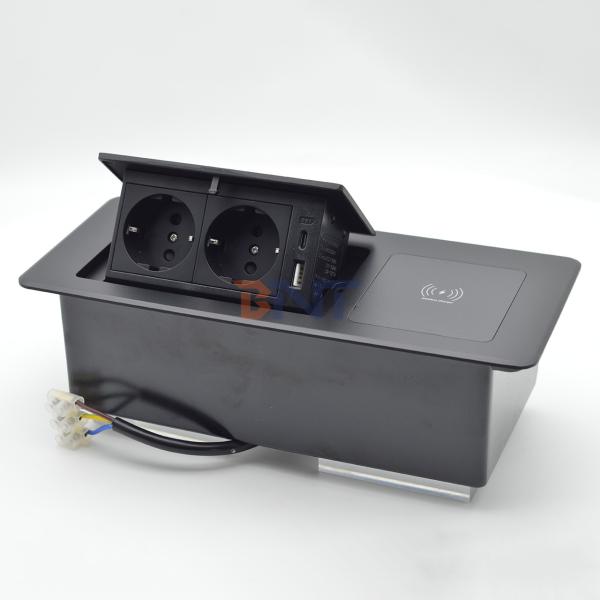 Desktop Table Hidden Charging Sockets Multi Connection Box Pop up Power Socket With Wireless Charging