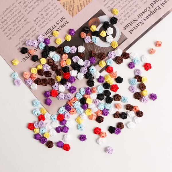 200 шт/кп Многоцветные полиэстерные сатинные ленточные цветы для белья и аксессуаров для волос