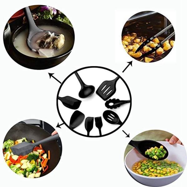 Stainless Steel Silicone Kitchen Utensils Resist Stains And Odor Easy To Cleaning