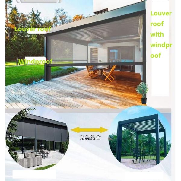 Outdoor Intelligent Adjustable Garden Aluminum Pergola With Waterproof Zip Blinds