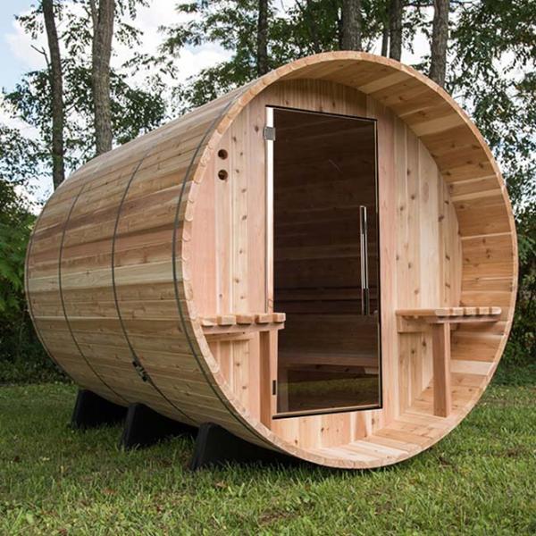1800x1800MM Backyard Hemlock Wood Barrel Sauna Room With Porch