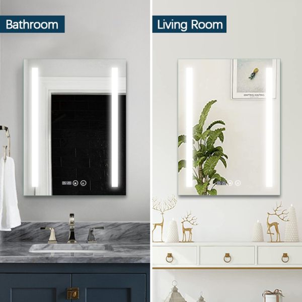 Hotel Frosted Edge Design 3 Color Change LED Anti Fog Bathroom Mirror