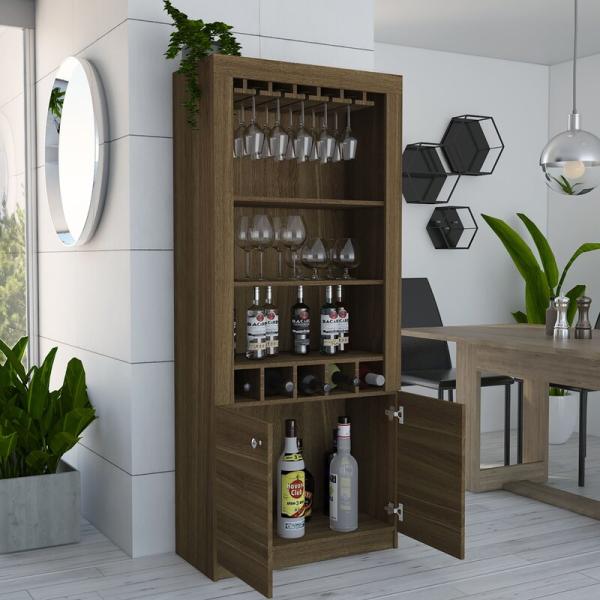 Industrial Bar Corner Wine Rack Cabinet With Wooden Shelves Wall Mounted Design