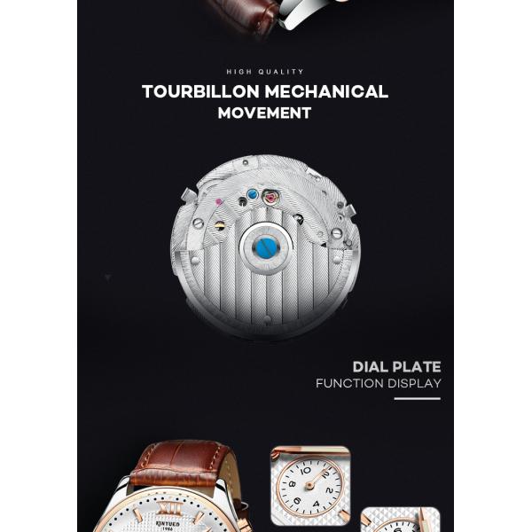 KINYUED Power Reserve Sport Custom Waterproof Watch Genuine Leather Strap For Watch Mechanical Wristwatch