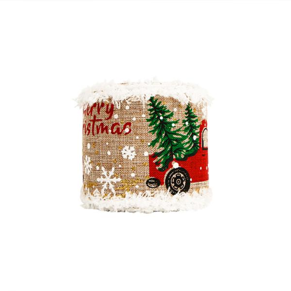 63MM MSD Christmas Wired Burlap Ribbon with Snow and Candy Print Create Festive Decor