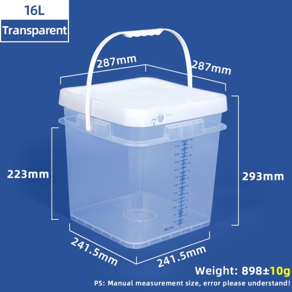 Wholesale 4L 10L 16L Clear PP Graduated Bucket Eco Friendly Thickened Empty Plastic Square Bucket With Scale Line for Chemical Liquids