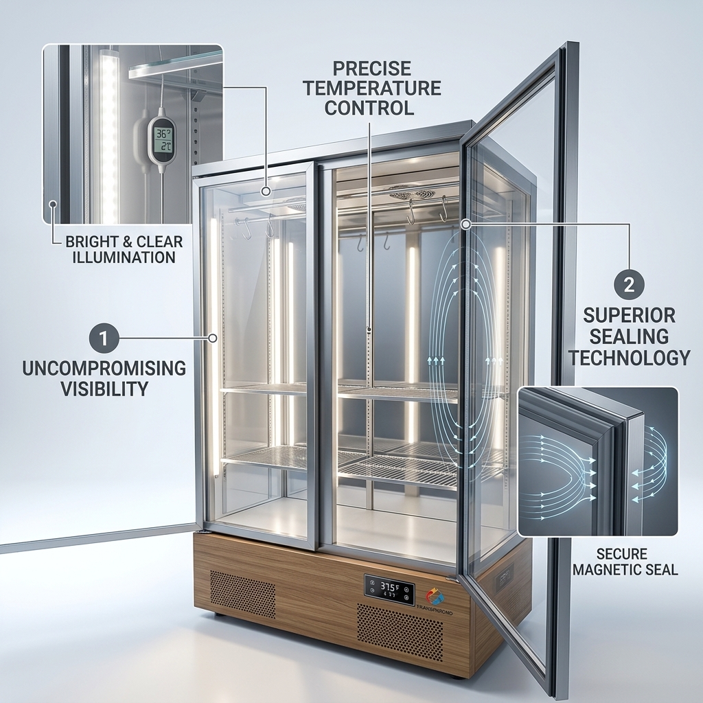 Customized Meat Hanging Fridge 2800L Meat Showcase Refrigerator Three Door Eco Friendly