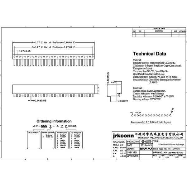 16 Pin Black Round Female Header Connector 1.27mm Single Row Right Angle