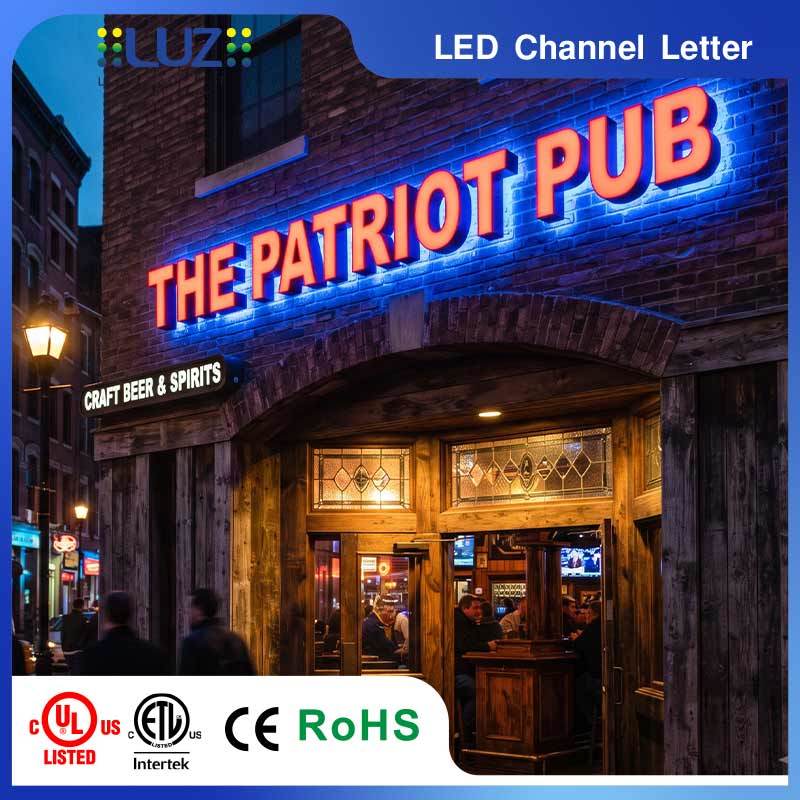 Dual Color Front Red And Rear Blue High Contrast Double Lit LED Letter For American Bar