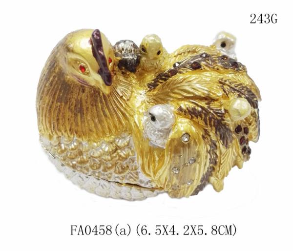 Fashion wholesale hen jewelry box  metal pewter hen trinket box