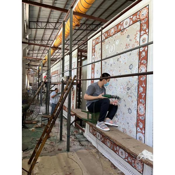 Handmade Turkish Silk Marine Carpet with Customized Trellis Pattern and Craftsmanship