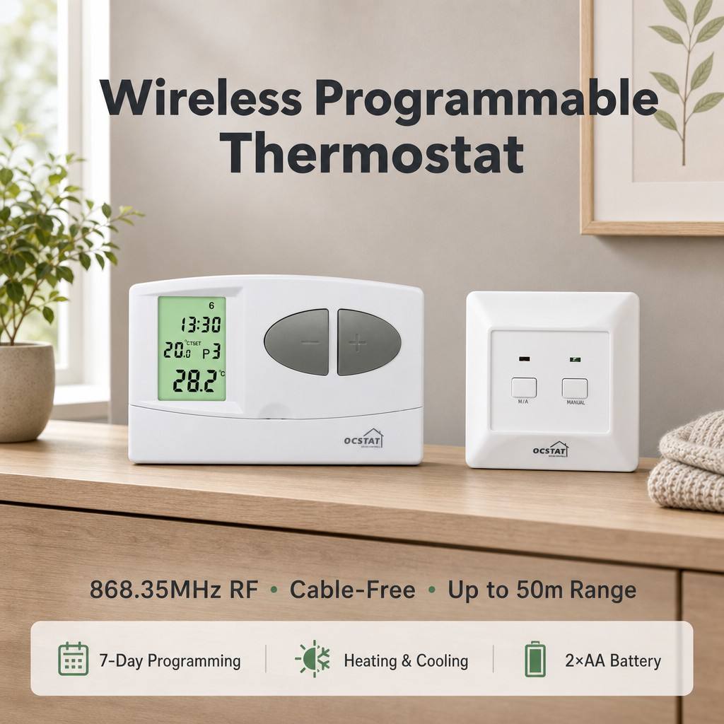 HEAT Mode Wireless Room Boier 7 day Thermostat Compatible Boilers Featuring Receiver 230VAC 50HZ Ensuring Accurate Wireless Heating Control