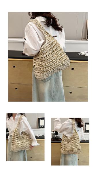 Bolsas Personalizadas Logo Bolsos De Paja Tejida Custom Raffia Clutch Woven Crochet Shoulder Women Handbags Beach Straw Bag Mesh Beach Bag Crochet Tote Bag Straw Crochet Purses for Women Raffia Tote