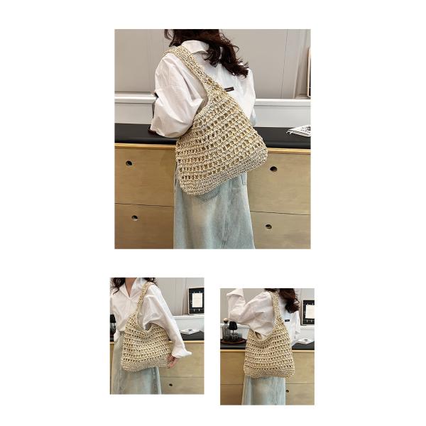 Bolsas Personalizadas Logo Bolsos De Paja Tejida Custom Raffia Clutch Woven Crochet Shoulder Women Handbags Beach Straw Bag Mesh Beach Bag Crochet Tote Bag Straw Crochet Purses for Women Raffia Tote