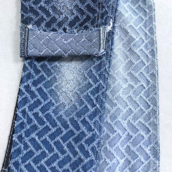 Vintage Diamond Grid  Crochet  Jacquard Denim Fabric DARK BLUE  Non Elastic Denim 11.3oz  for  Unique dressing
