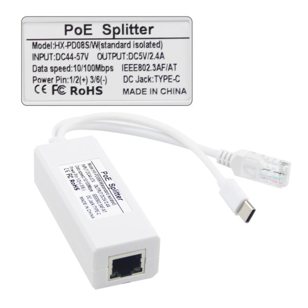 48V до 24V 12V 5V POE Splitter с 2,1 мм 5,5 мм клапаном DC типа C