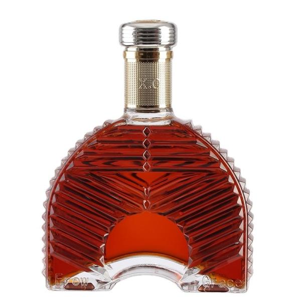 Garrafa de brandy de corpo de vidro ecológico Garrafa de vidro transparente plana para brandy XO