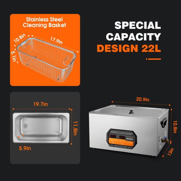 Máquina de limpeza por ultra-som industrial de 22L de aço inoxidável de 480W