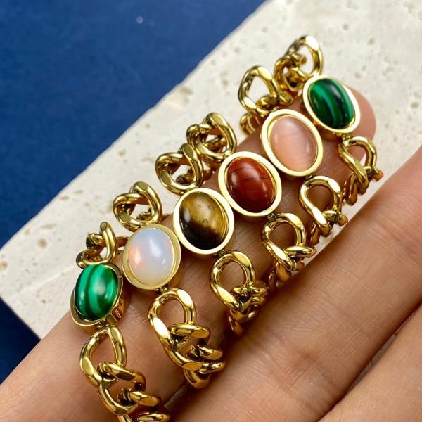 stainless steel Jewelry Set colorful Oval stone Bracelet Necklace for Women