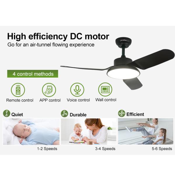 Ventilador de teto LED preto moderno de 43 polegadas com motor silencioso e função de ar condicionado