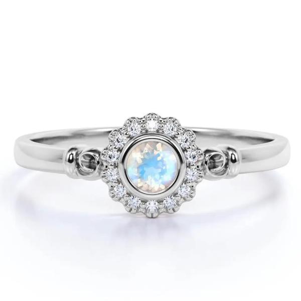 Стерлинговое серебряное розовое золото 925 1 кольцо Moonstone радуги кольца венчика цветка карата