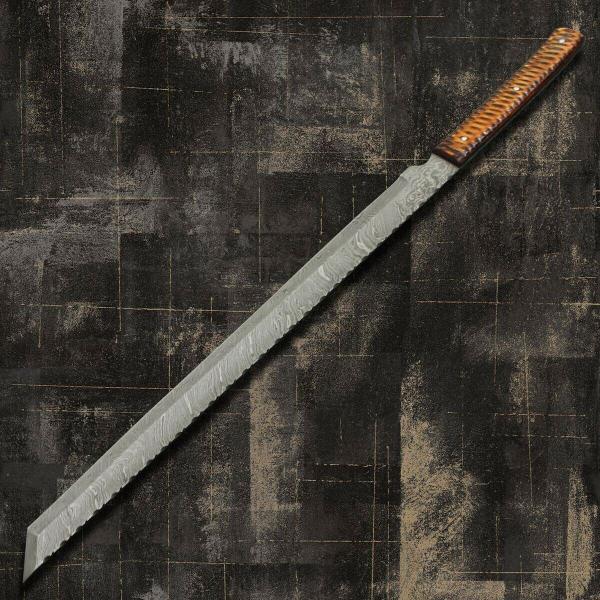 Damascus Steel Black Butcher Knife OEM Long Blade Hunting Knife 27in