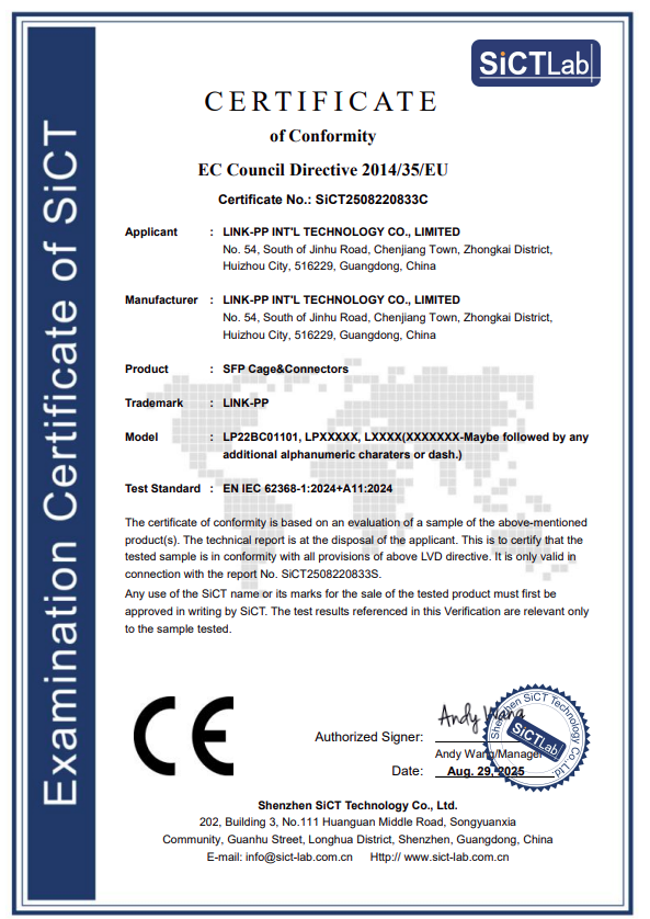LINK-PP INT'L TECHNOLOGY CO., LIMITED Certifications