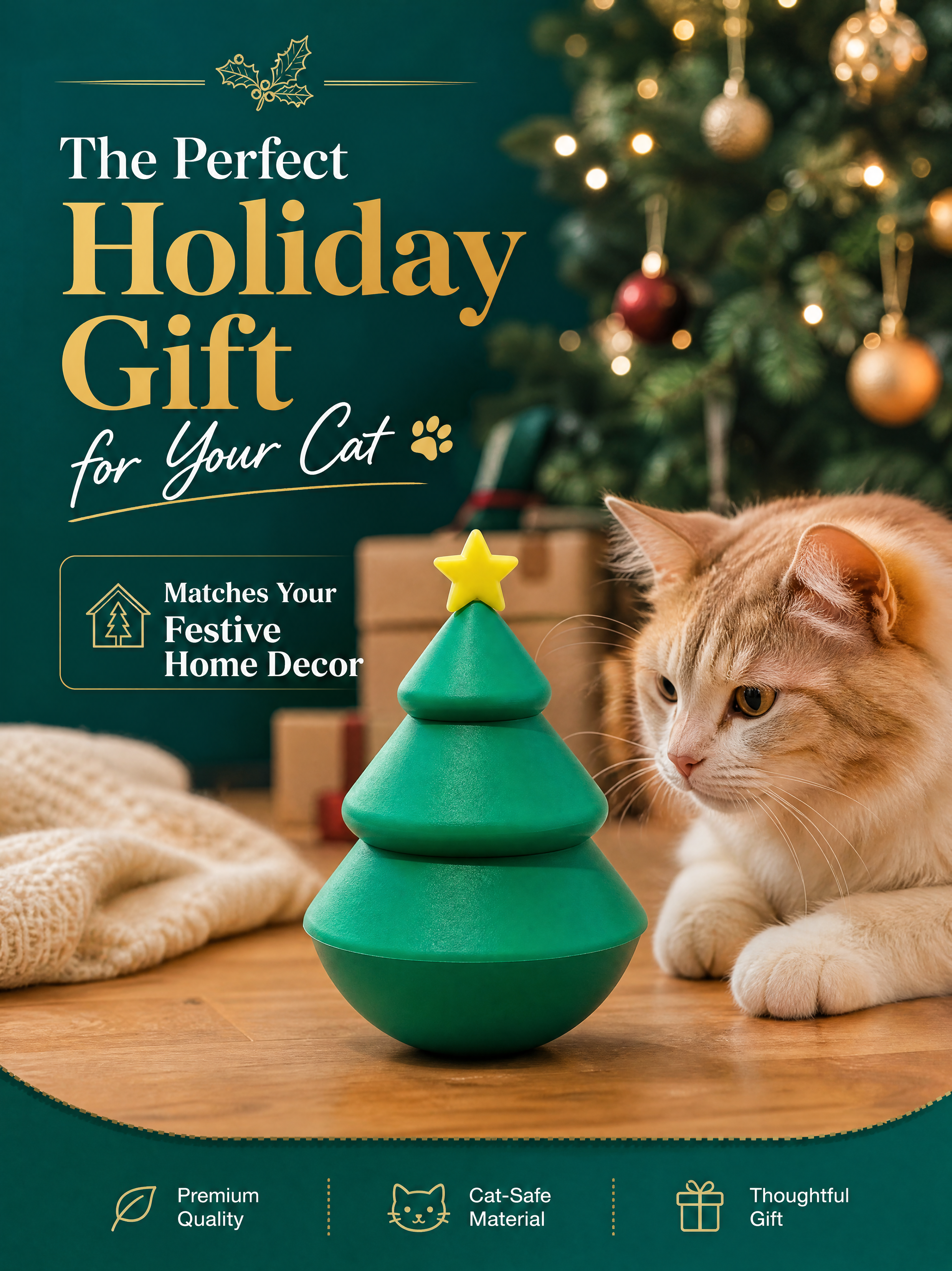 Pine Tree 3D Printed Pet Accessories Removable Fillable Bell Roly Poly Toy